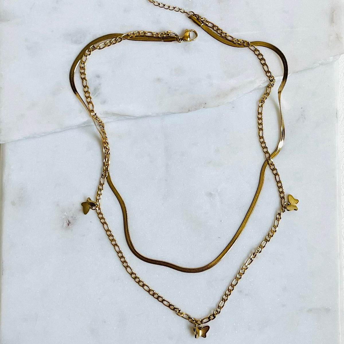 ZOE | Figaro & Herringbone Butterfly Layering Necklace