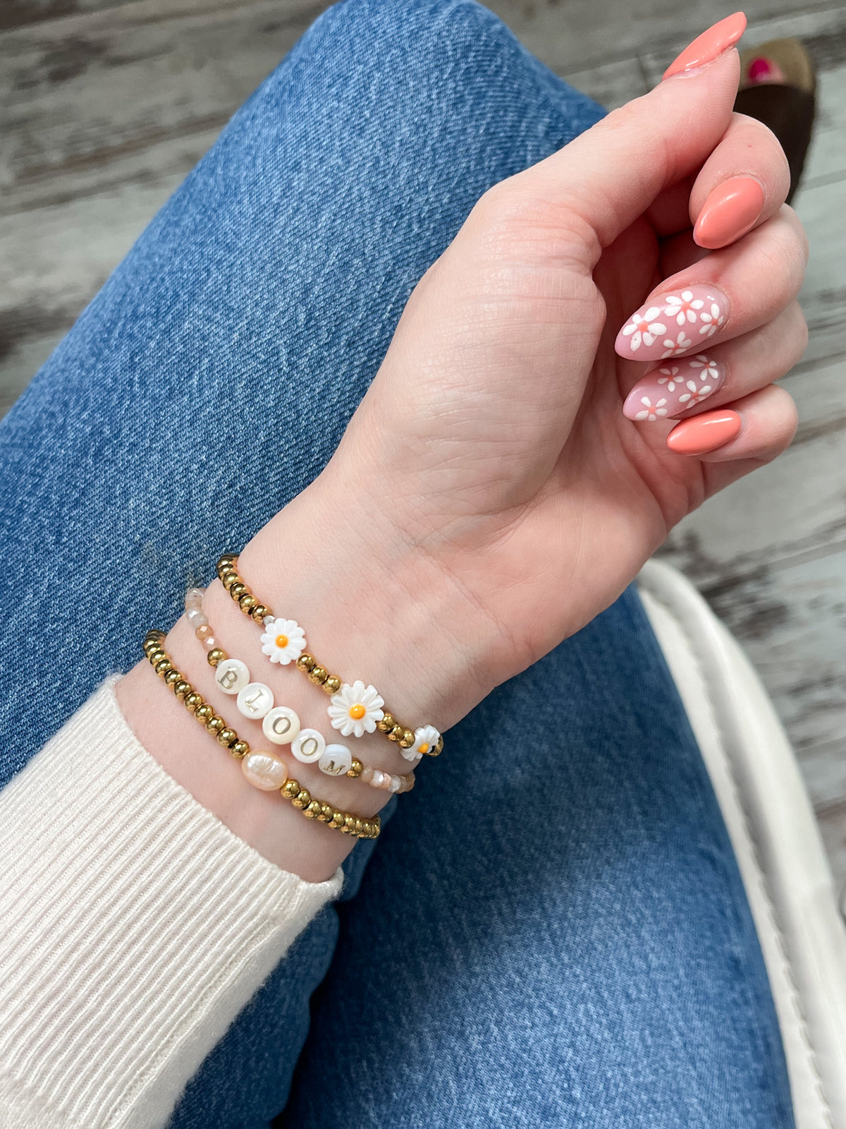 BLOOM | Shimmer Shell and Sunstone Beaded Bracelet