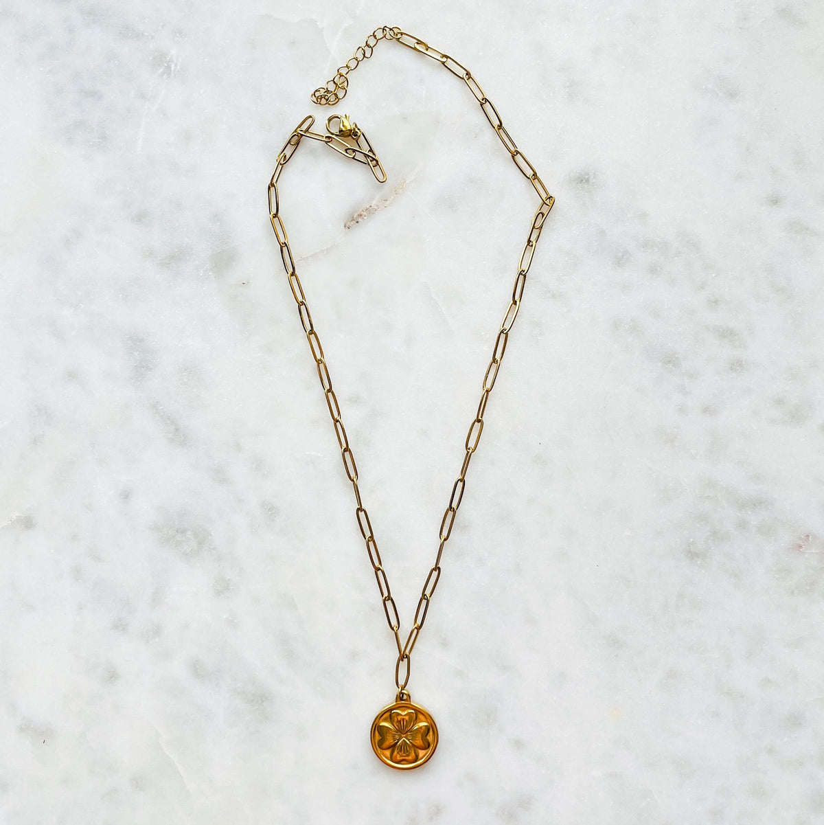 CLOVER | Gold Lariat Paperclip Chain Pendant Necklace