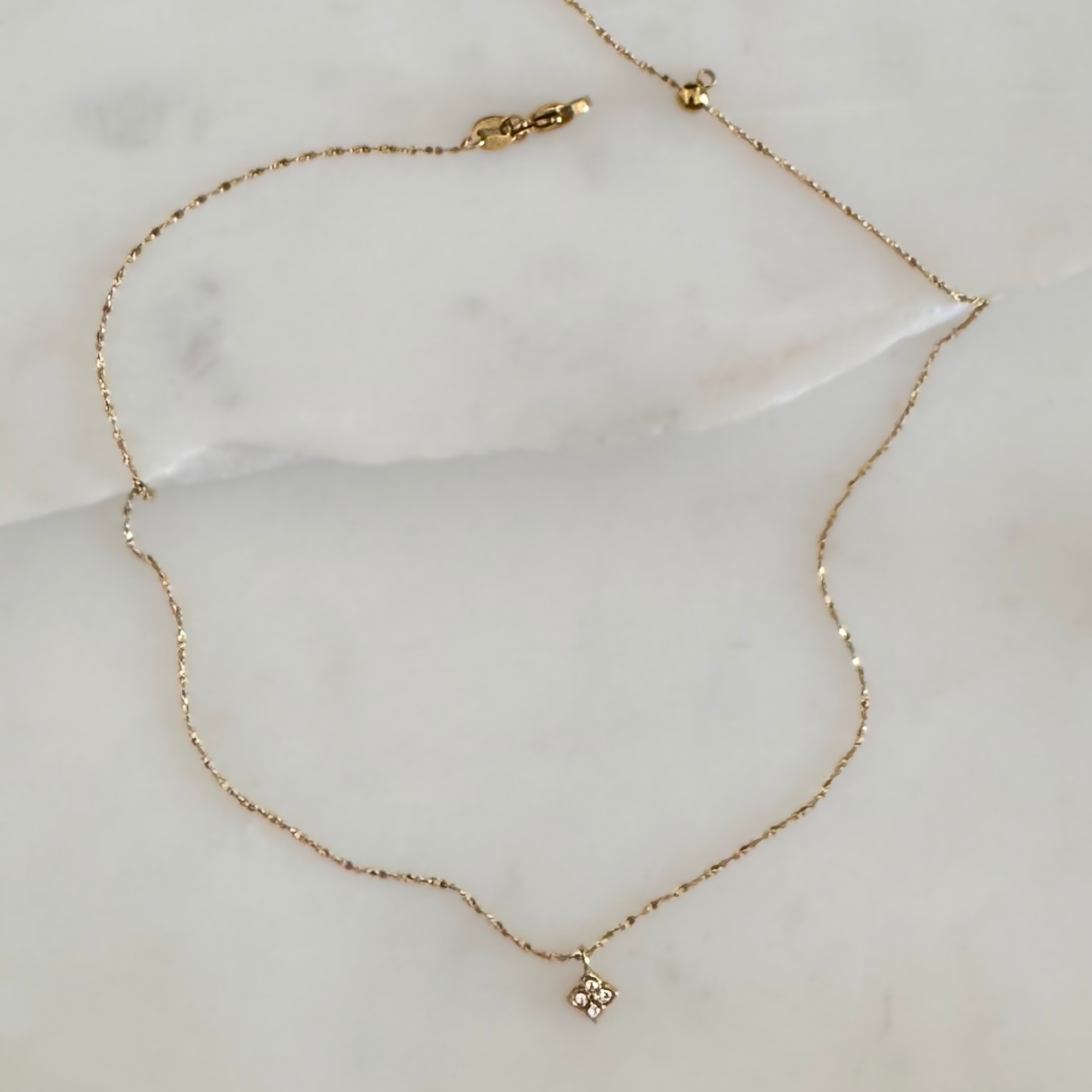 Tiny CZ Clover Necklace Adjustable