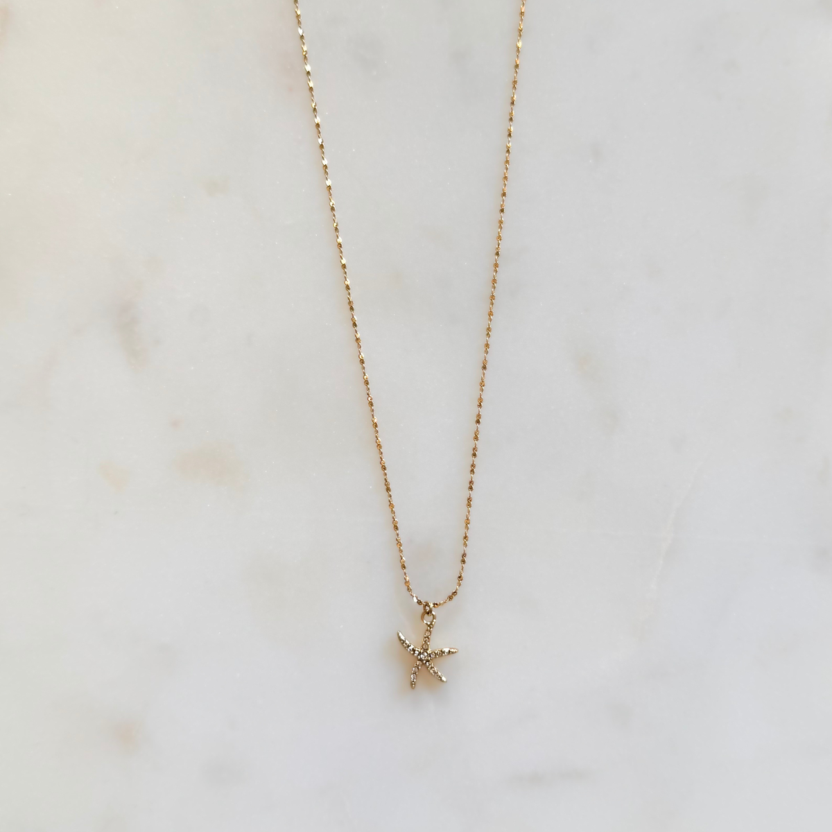 Tiny CZ Starfish Necklace - Adjustable