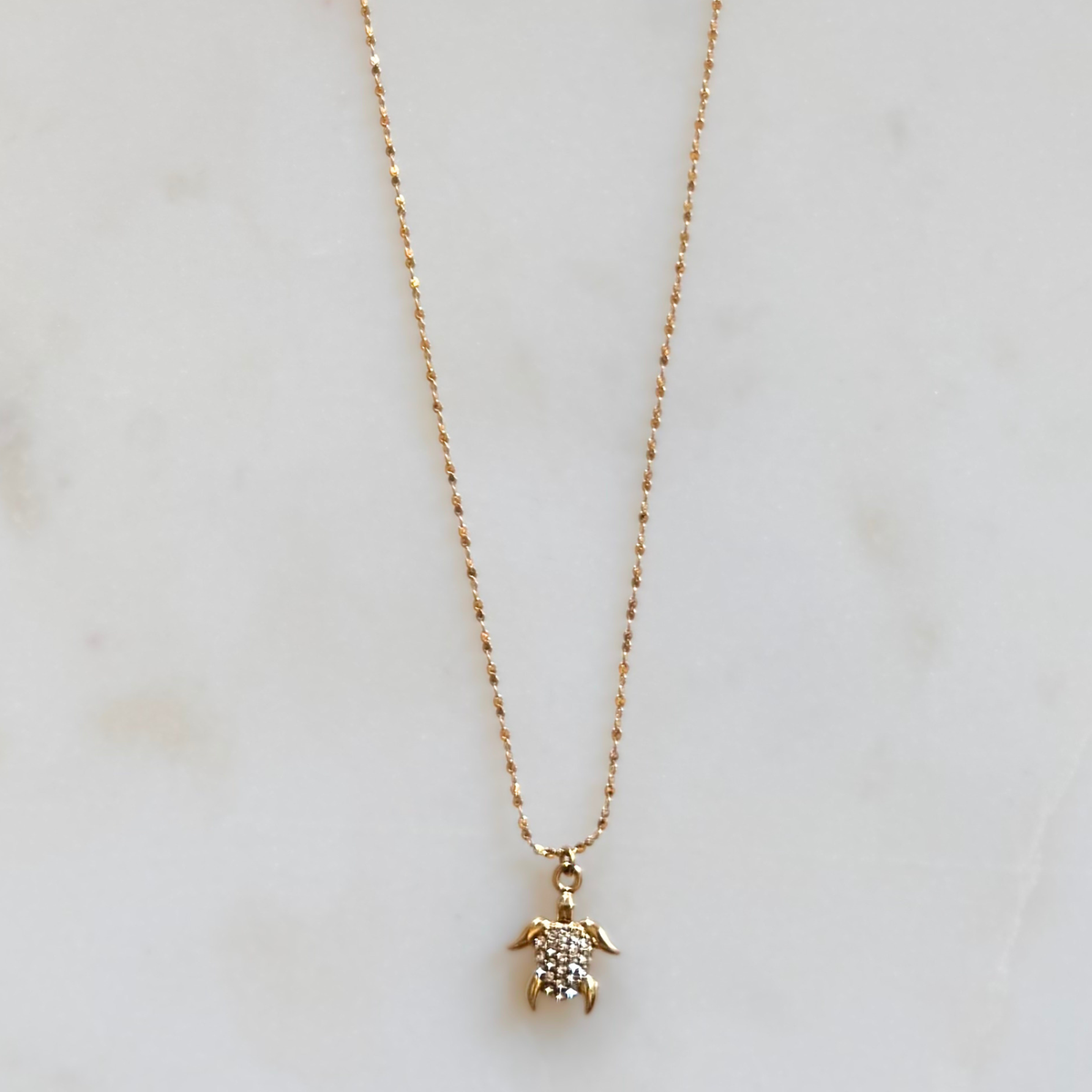 Tiny CZ Turtle Necklace - Adjustable