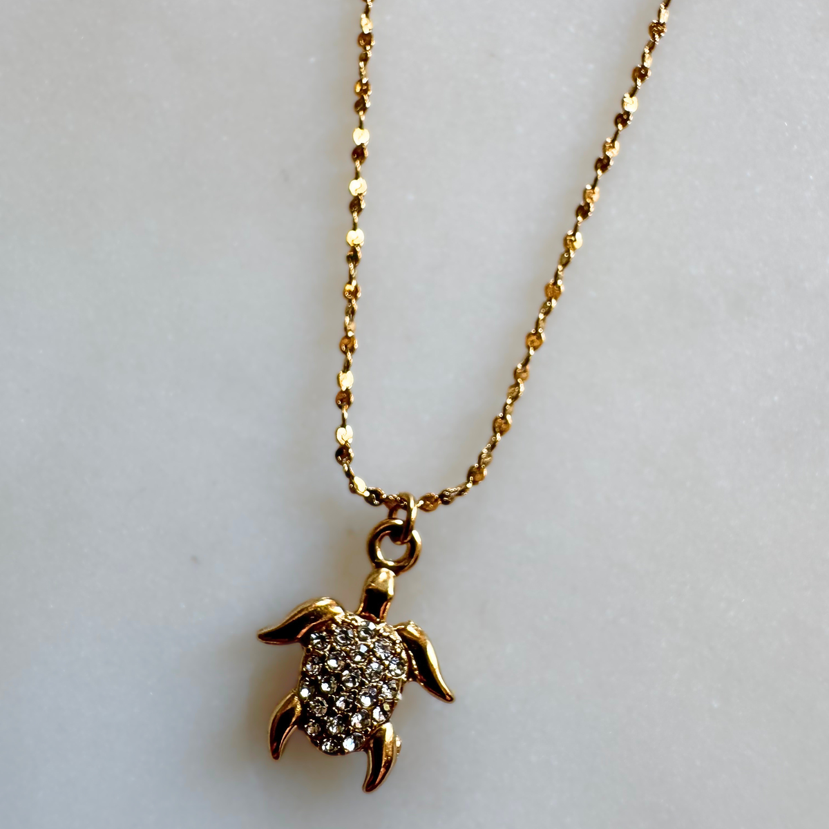 Tiny CZ Turtle Necklace - Adjustable