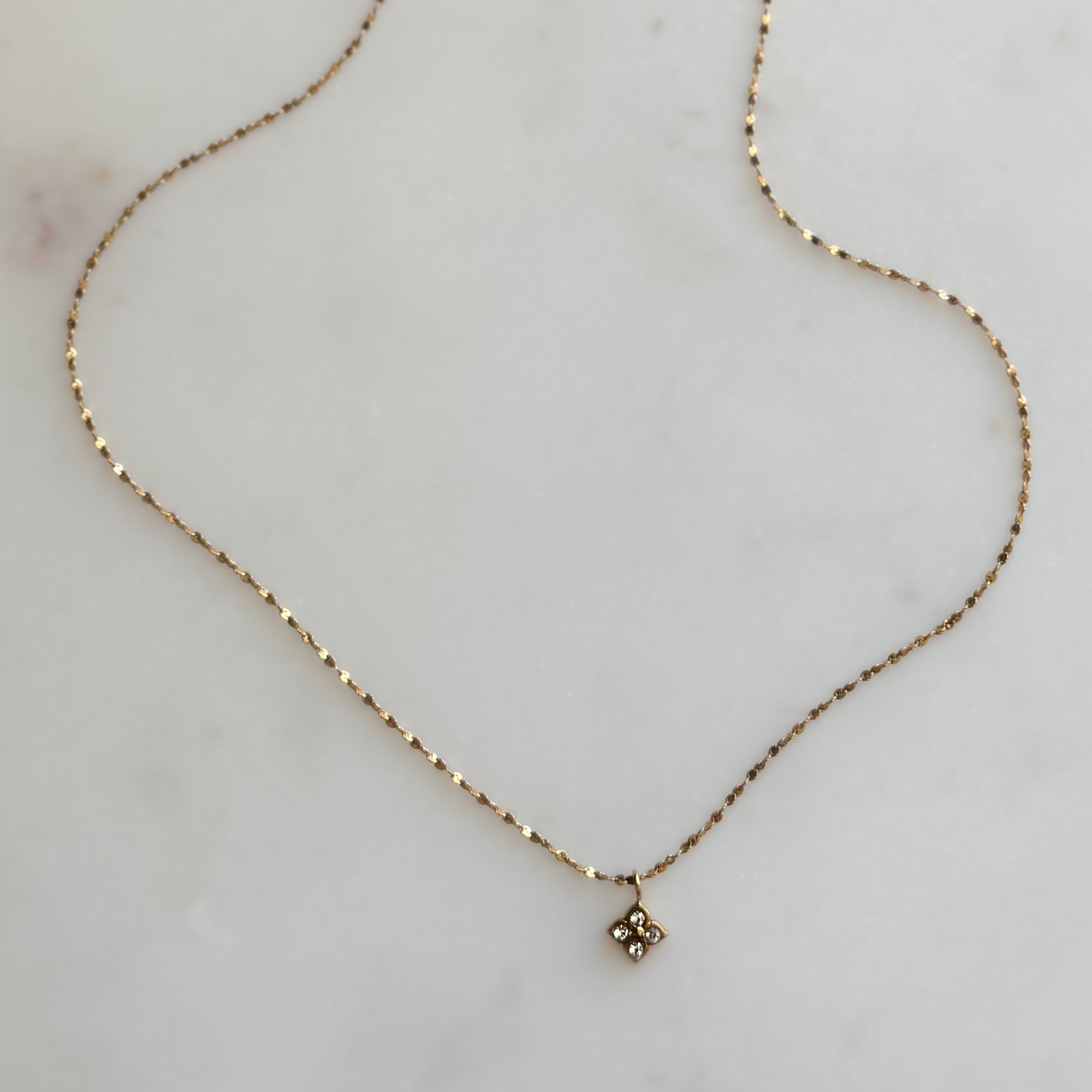 Tiny CZ Clover Necklace Adjustable
