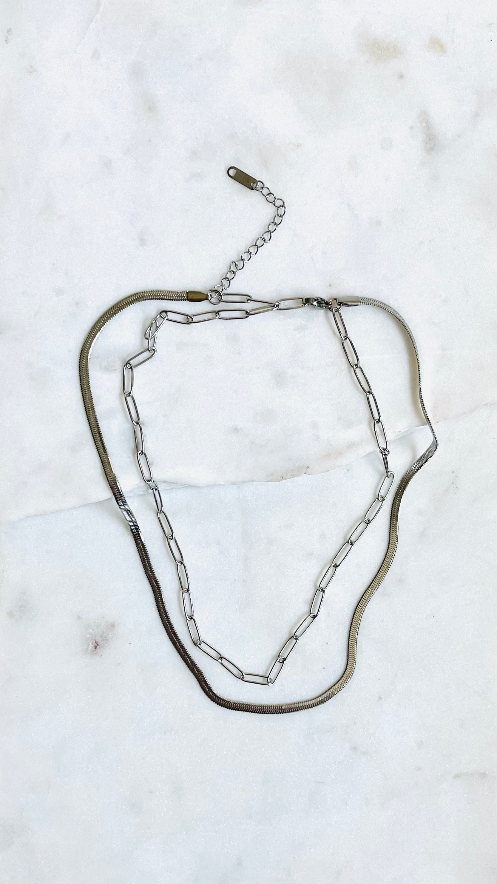 STELLA | Silver Herringbone & Paperclip Chain Necklace