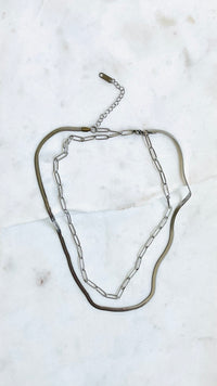 STELLA | Silver Herringbone & Paperclip Chain Necklace [LAST CHANCE]