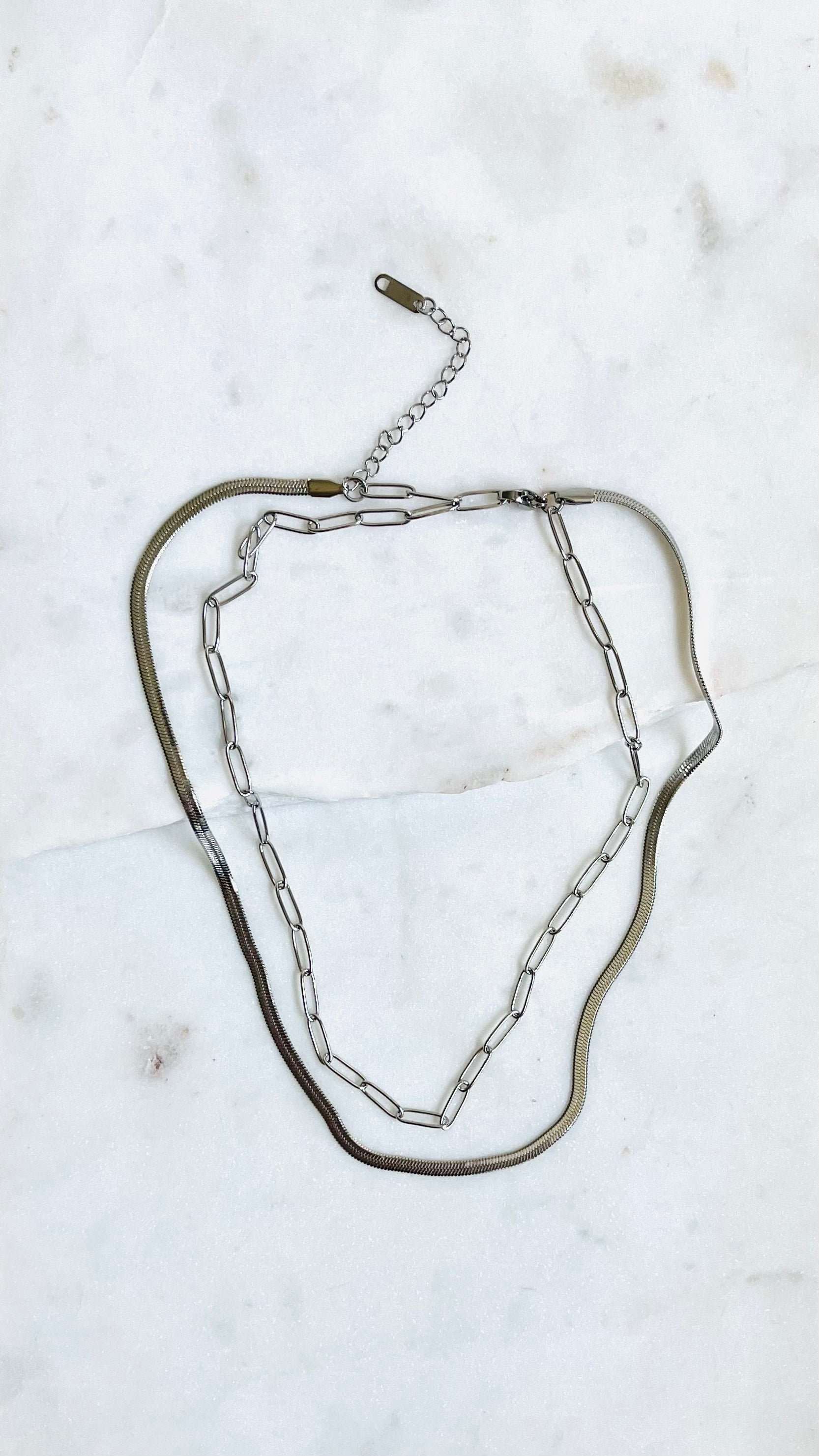 STELLA | Silver Herringbone & Paperclip Chain Necklace [LAST CHANCE]