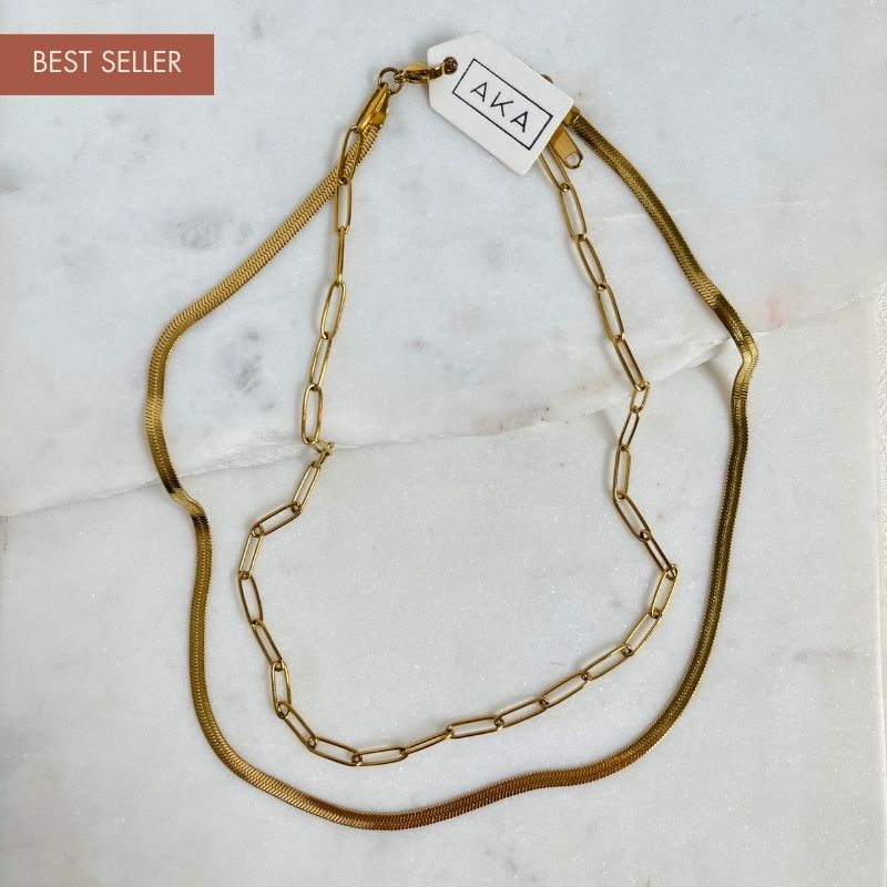 STELLA | Herringbone & Paperclip Chain Necklace