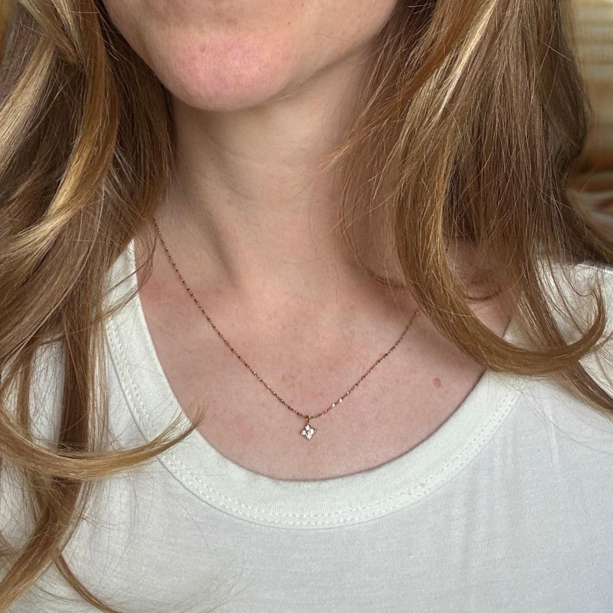 Tiny CZ Clover Necklace Adjustable
