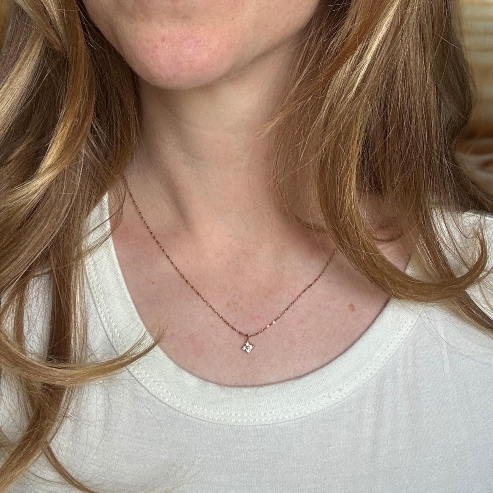 Tiny CZ Clover Necklace Adjustable