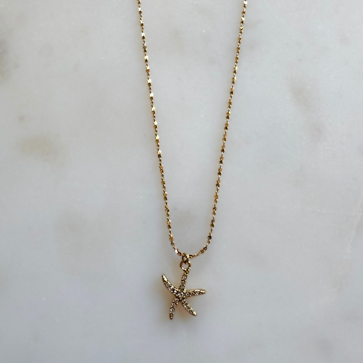 Tiny CZ Starfish Necklace - Adjustable