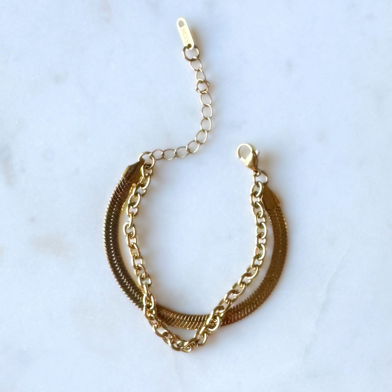 DREW | Herringbone & Rolo Chain Layering Bracelet