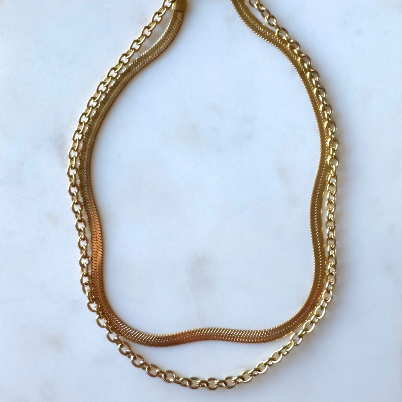 DREW | Herringbone & Rolo Chain Layering Necklace