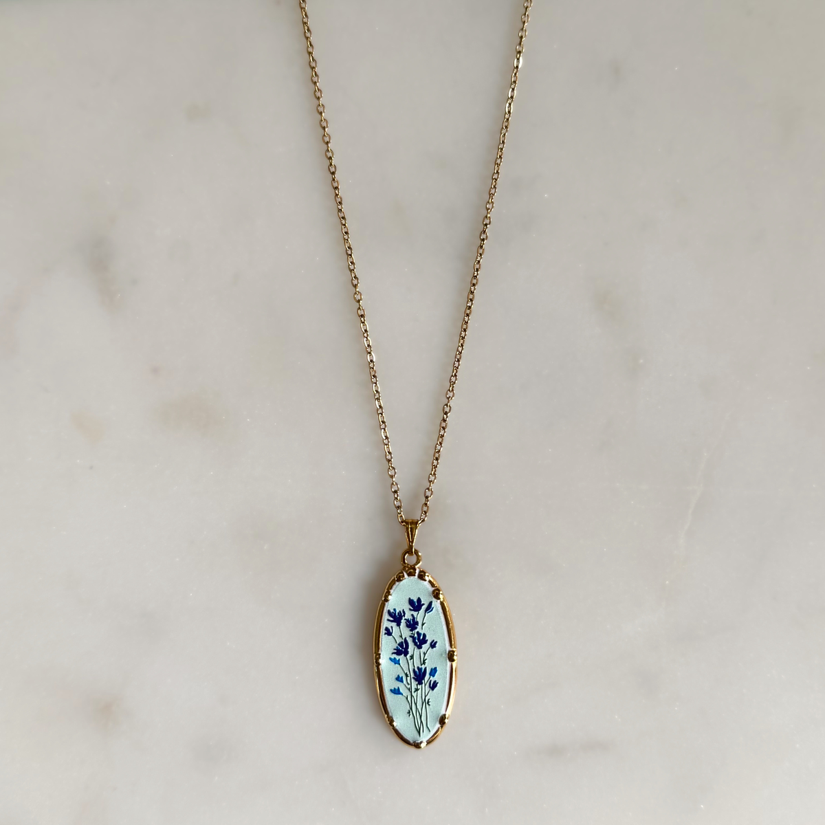 Blue Floral Pendant Necklace