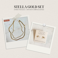 STELLA GOLD SET | Layered Necklace + Mini Bow Earrings Bundle