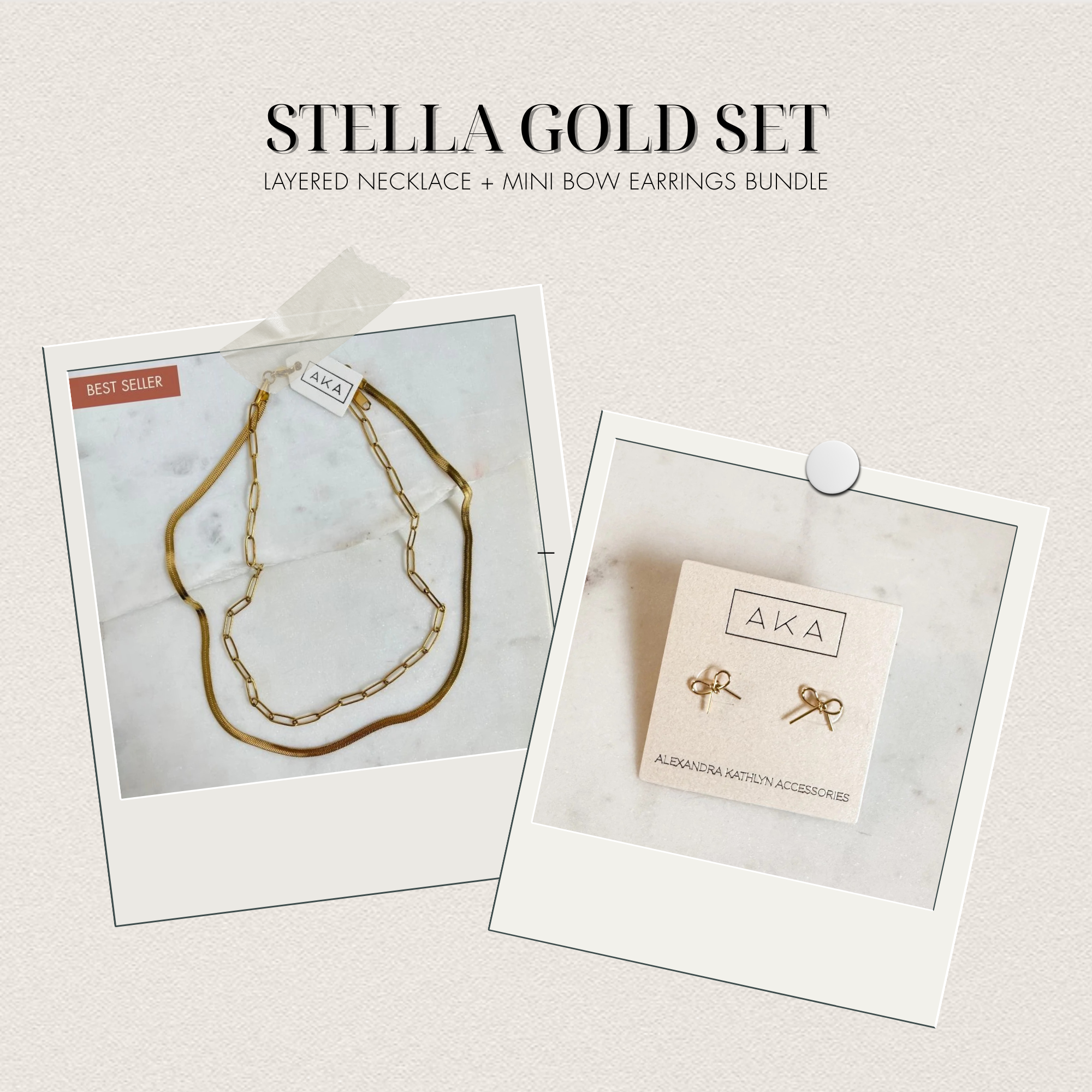 STELLA GOLD SET | Layered Necklace + Mini Bow Earrings Bundle