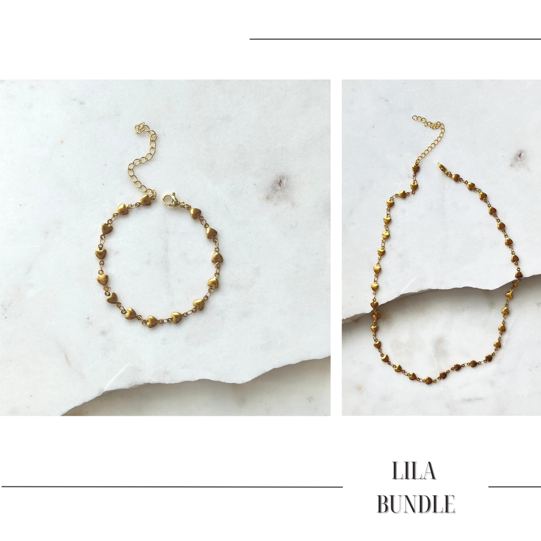 Lila Heart Chain Necklace & Bracelet Bundle