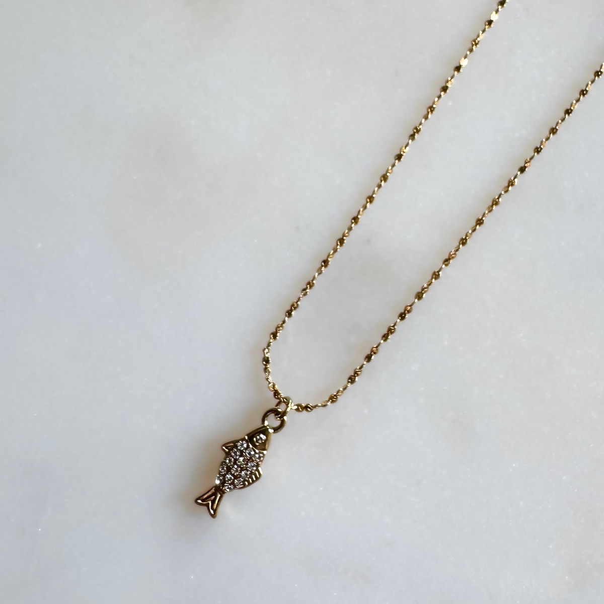 Tiny CZ Sardine Fish Necklace - Reversible & Adjustable