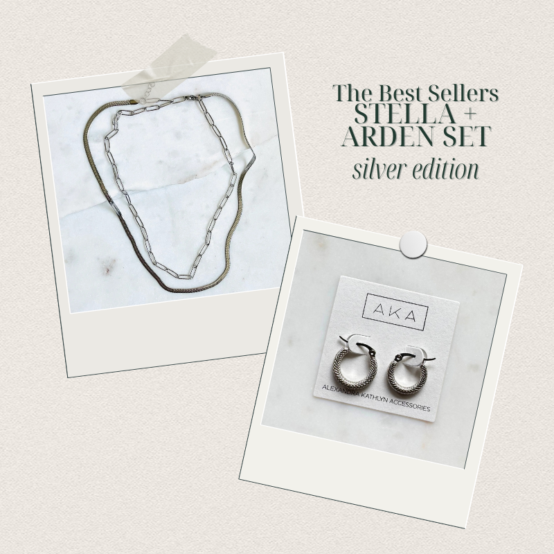 STELLA NECKLACE + ARDEN HOOP EARRING SET (silver edition)