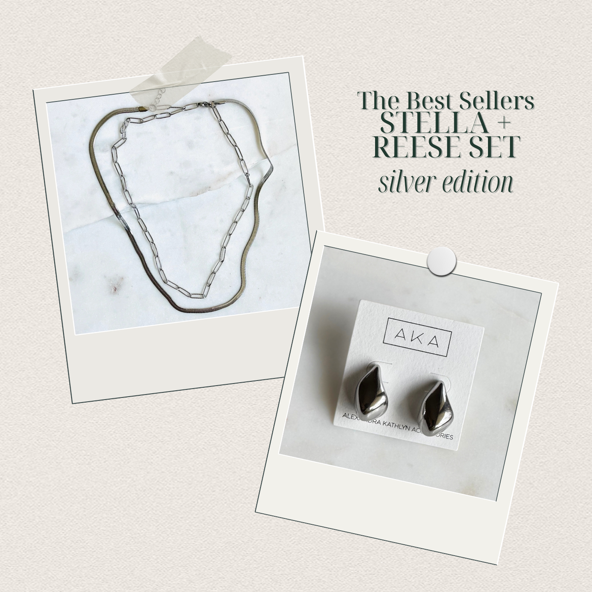 STELLA NECKLACE + REESE STUDS SET (silver edition)