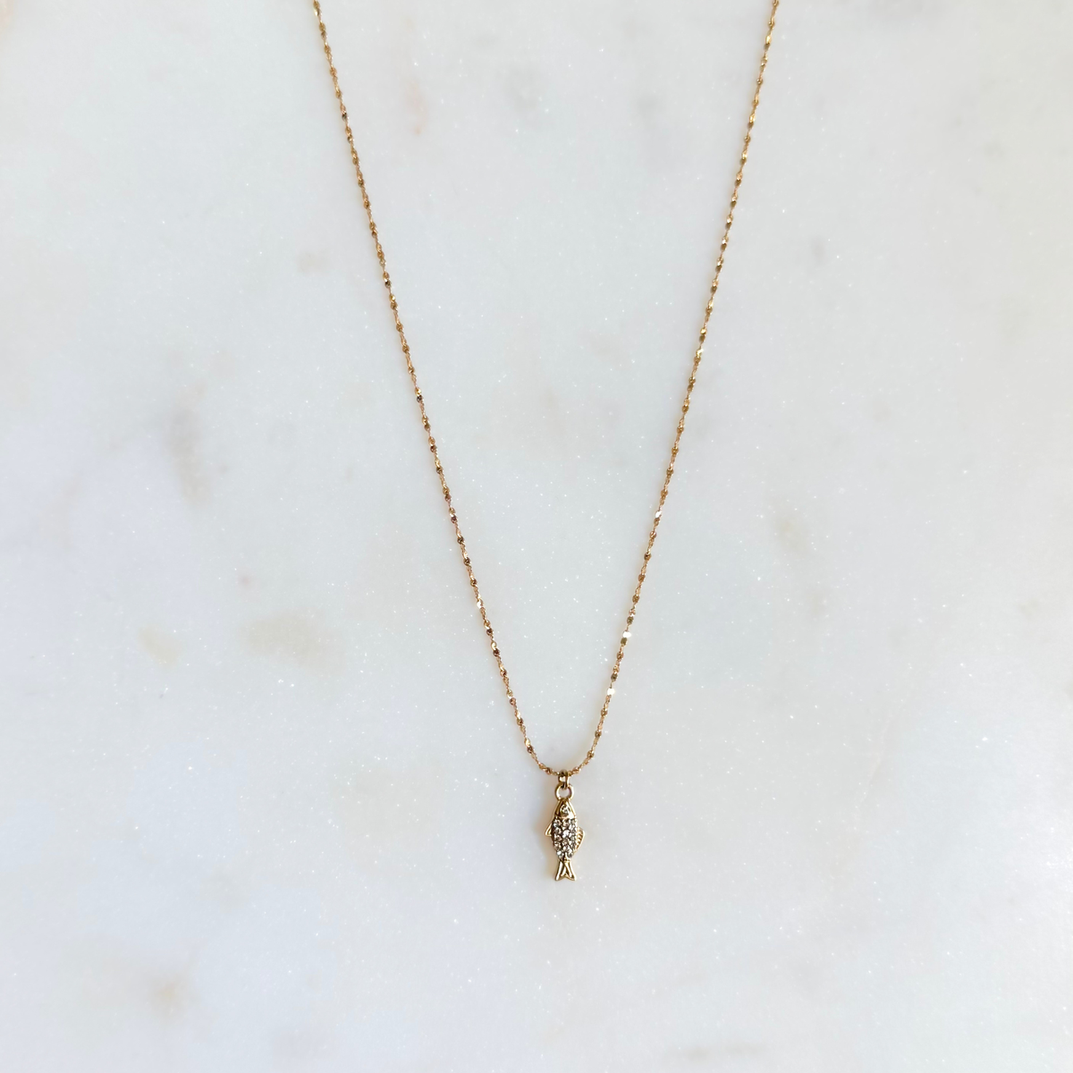 Tiny CZ Sardine Fish Necklace - Reversible & Adjustable