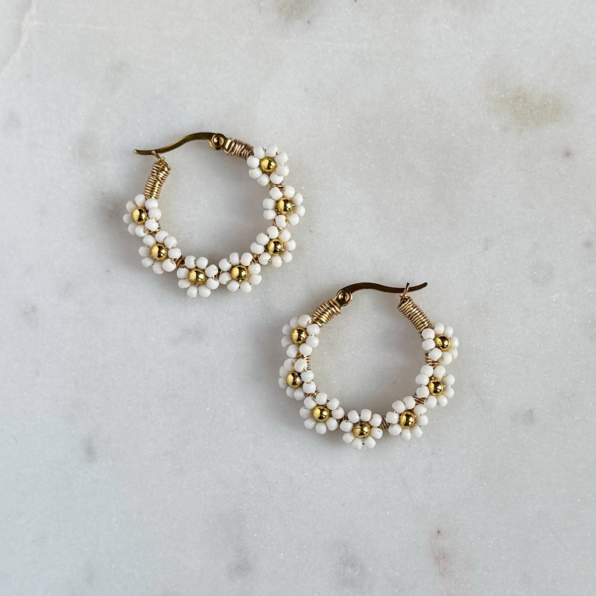 Beaded Floral Hoop Earrings