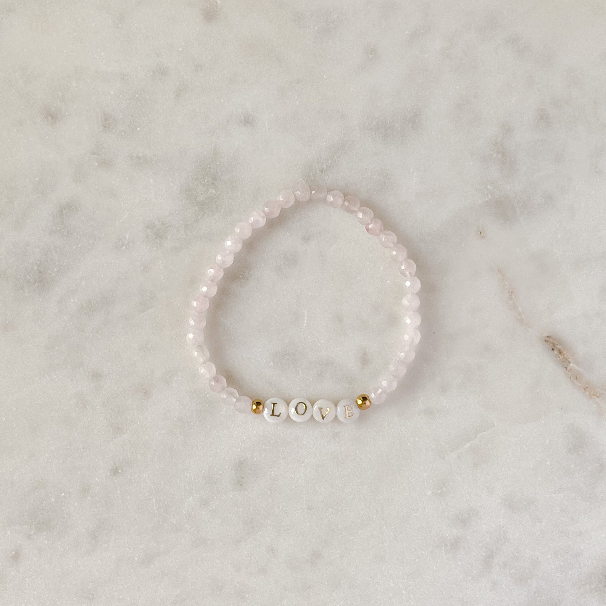 AMIA | LOVE Rose Quartz Beaded Bracelet