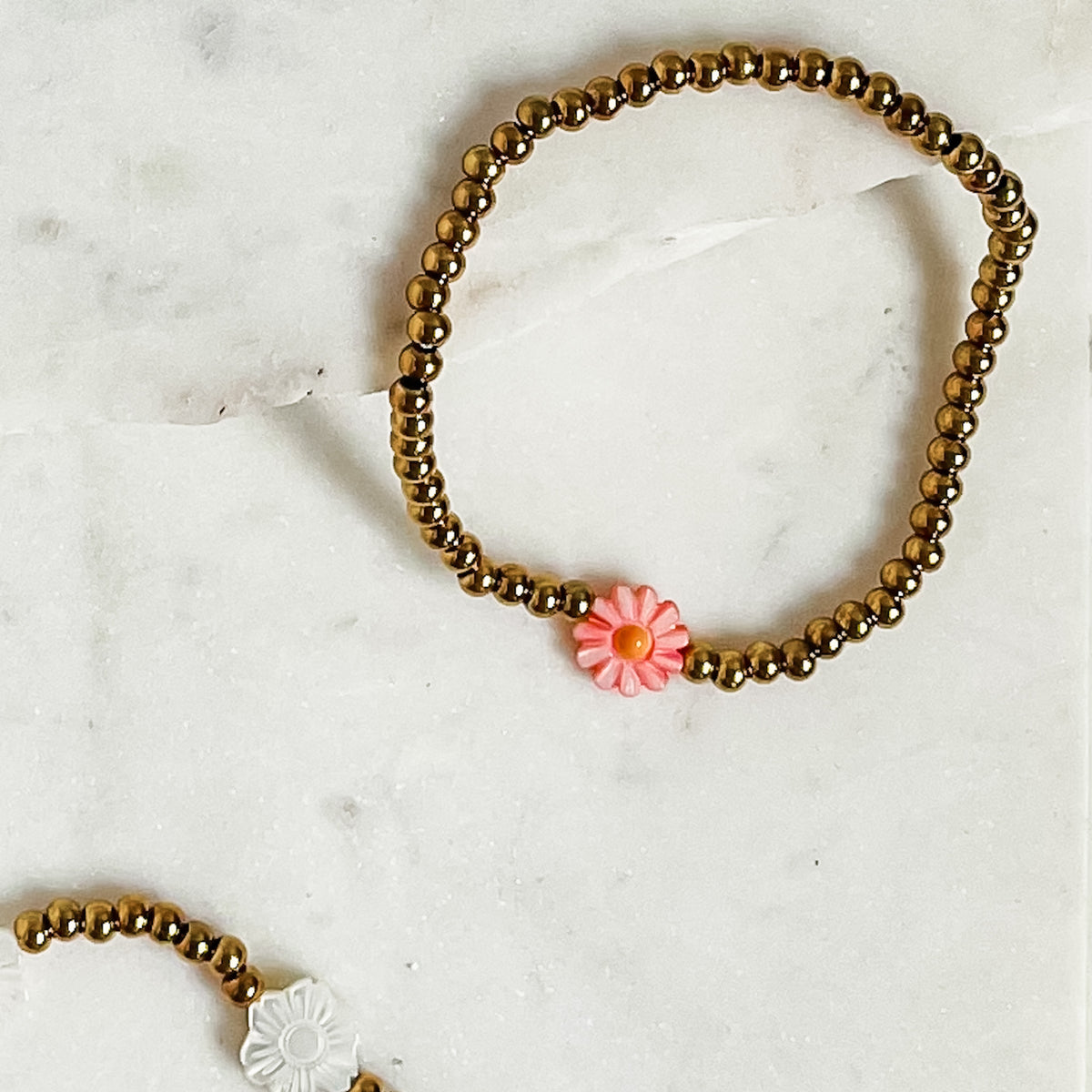 VERA | Pink Daisy Gold Beaded Bracelet