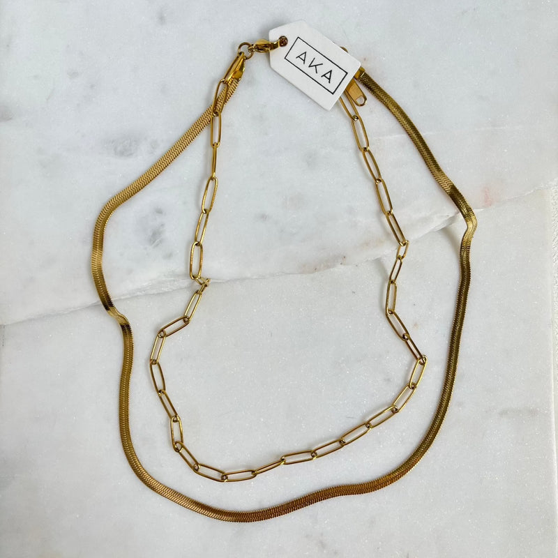 STELLA | Herringbone & Paperclip Chain Necklace