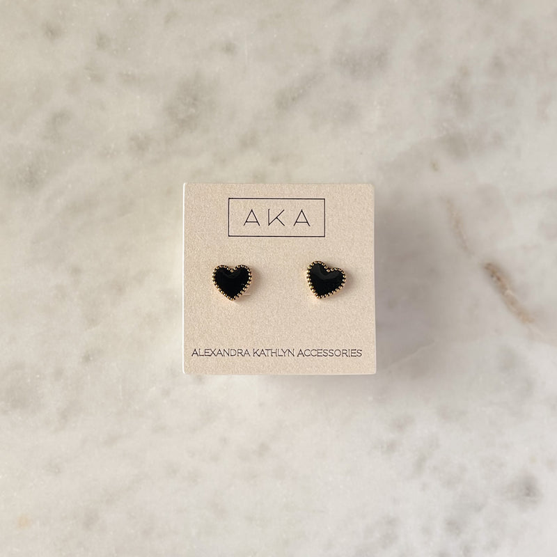 ABBIE | Black Enamel Heart Stud Earrings