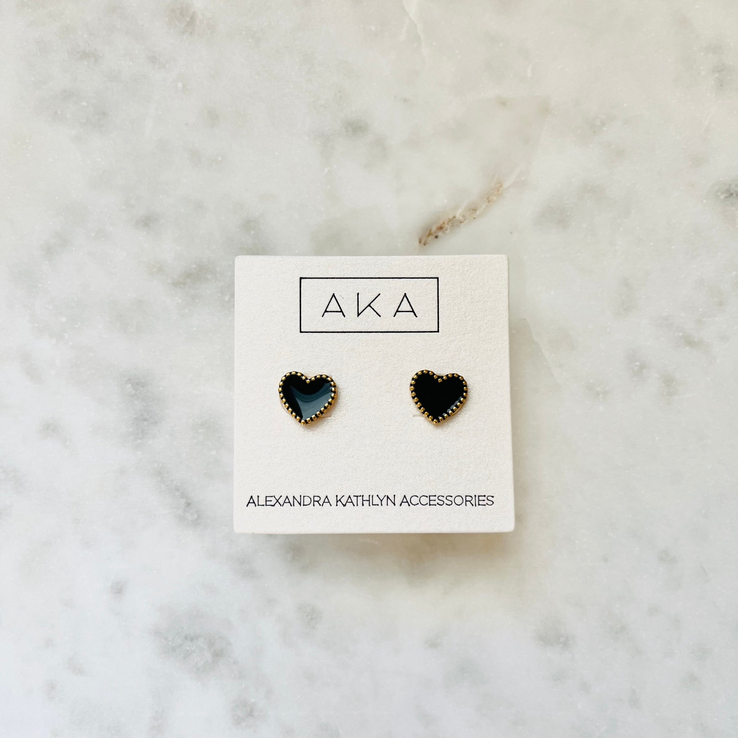ABBIE | Black Enamel Heart Stud Earrings