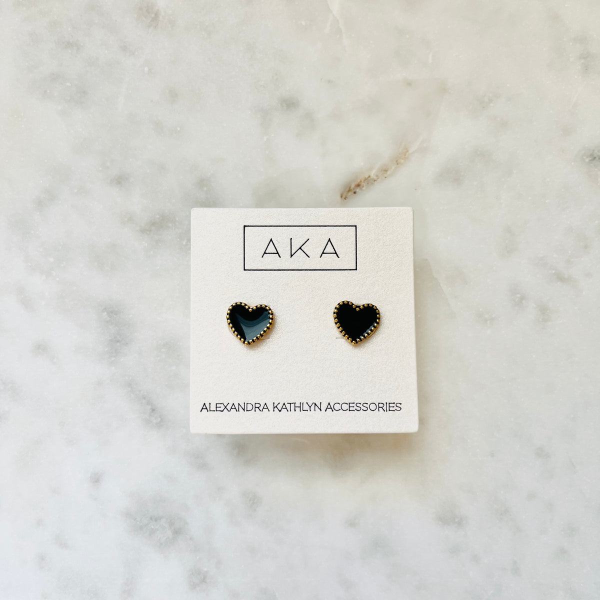 ABBIE | Black Enamel Heart Stud Earrings