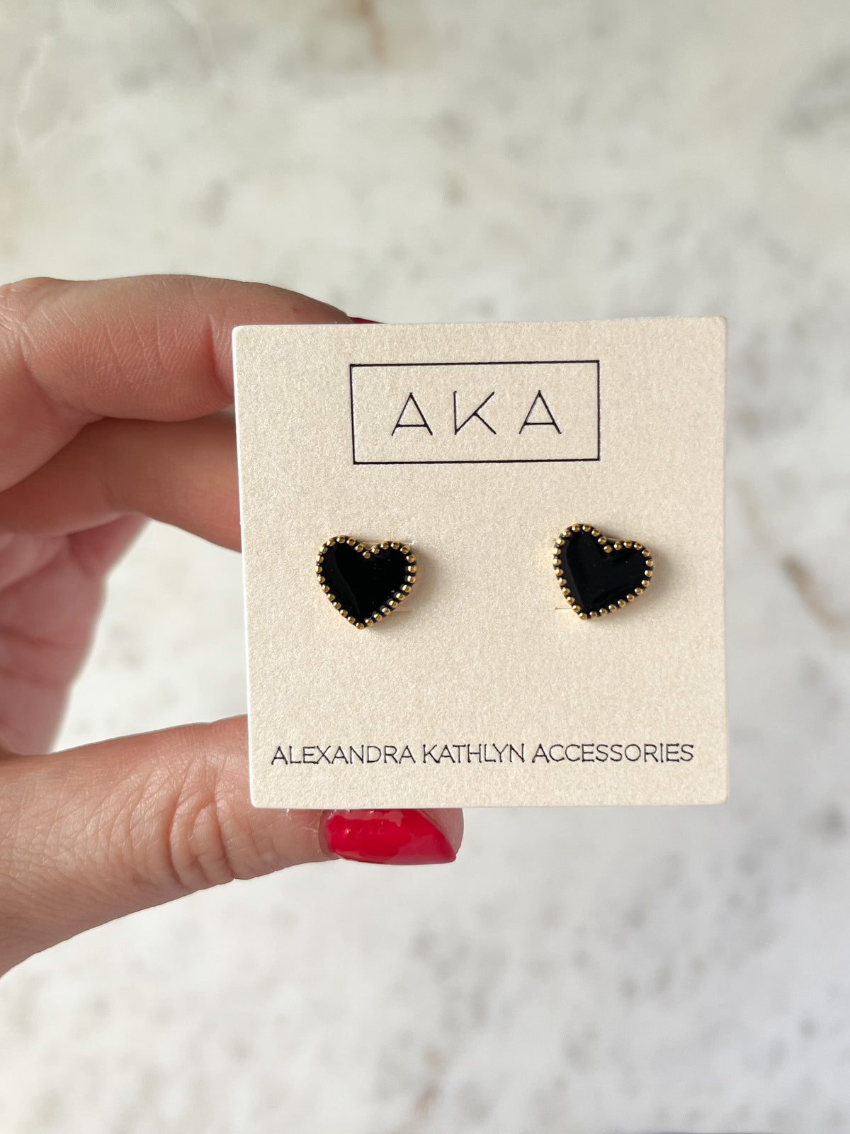 ABBIE | Black Enamel Heart Stud Earrings