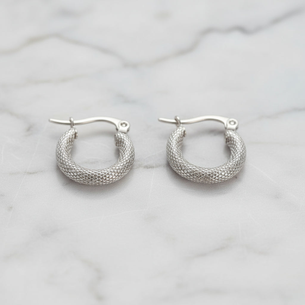 ARDEN | Silver Waterproof Textured Hoops