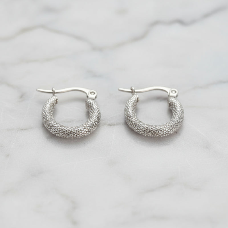 ARDEN | Silver Waterproof Textured Hoops