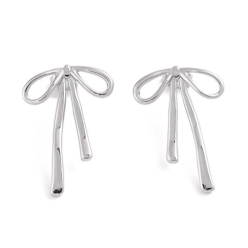 Silver Bow Statement Stud Earrings
