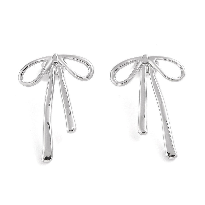 Silver Bow Statement Stud Earrings