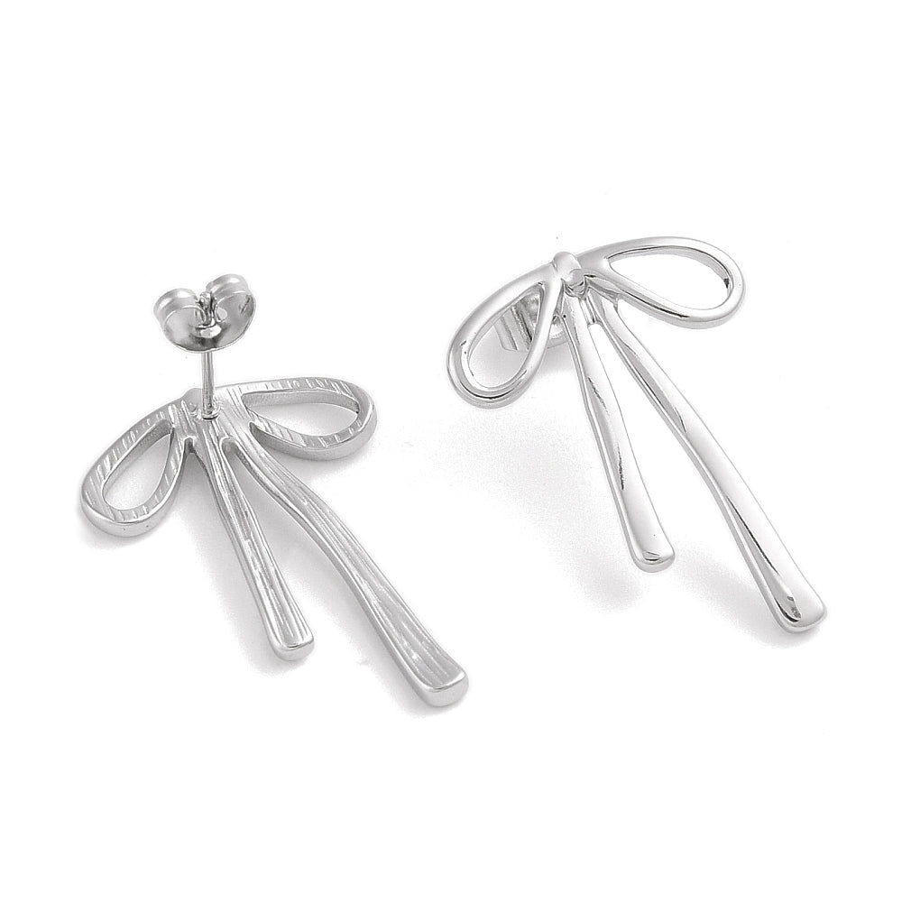Silver Bow Statement Stud Earrings