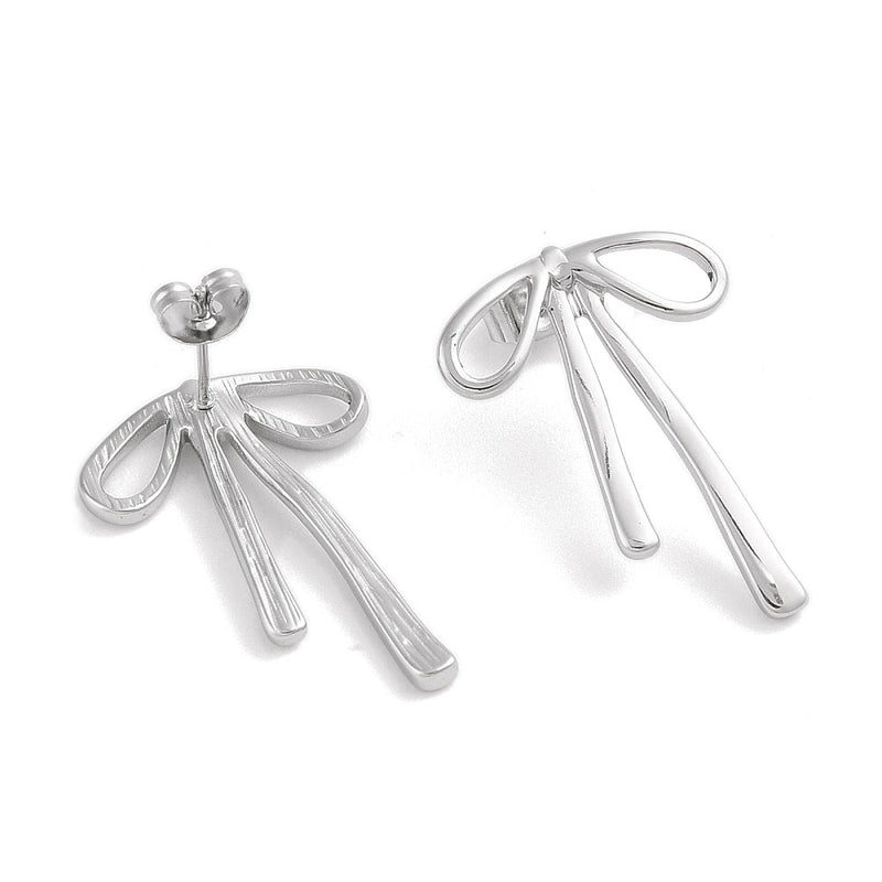 Silver Bow Statement Stud Earrings