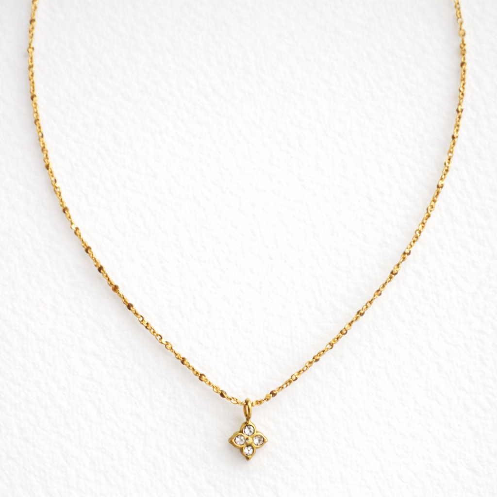 Tiny CZ Clover Necklace Adjustable