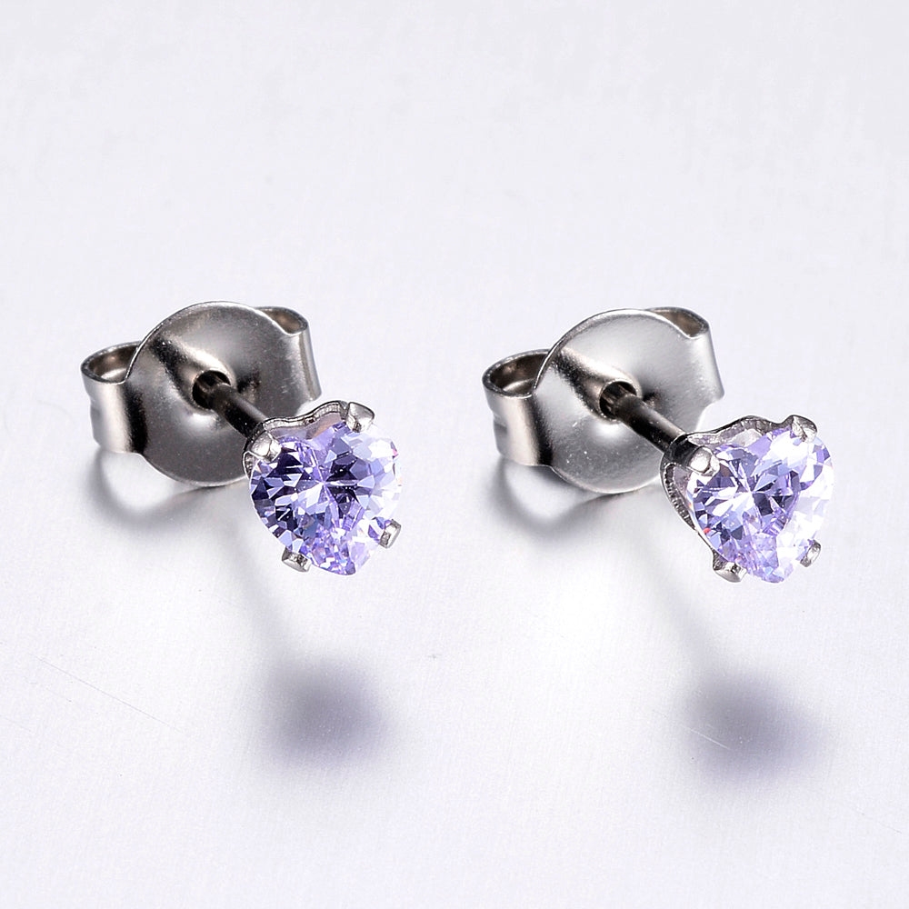 Purple Heart CZ Stud Earrings