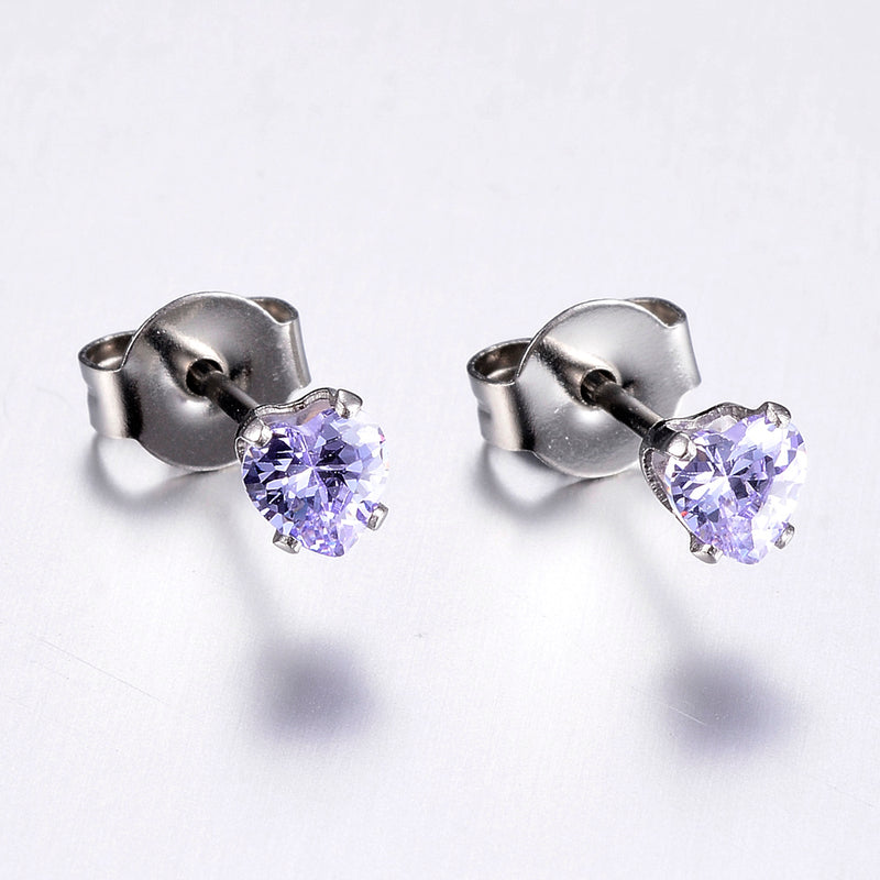 Purple Heart CZ Stud Earrings
