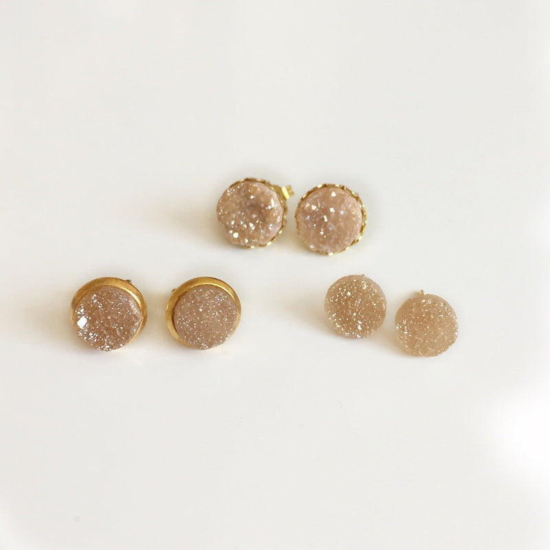 Small Druzy Stud Earrings - Champagne
