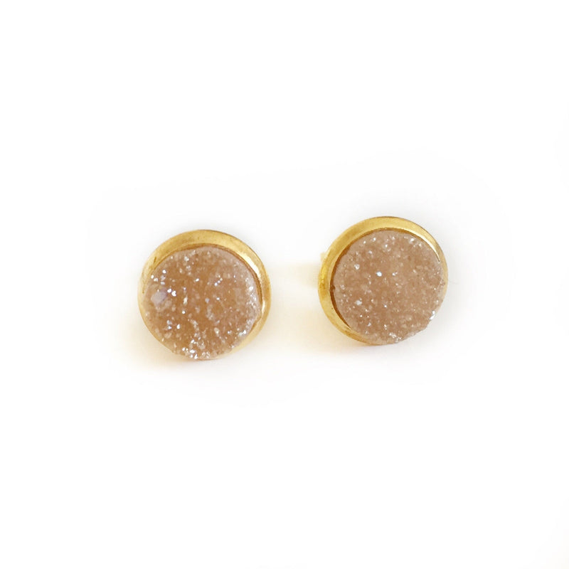Small Druzy Stud Earrings - Champagne