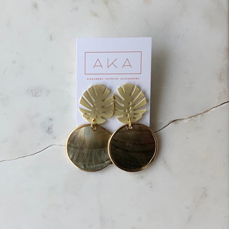 Monstera Black Shell Earrings