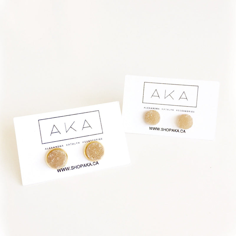 Small Druzy Stud Earrings - Champagne