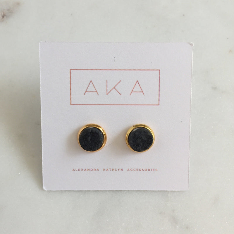 Small Druzy Stud Earrings - Black