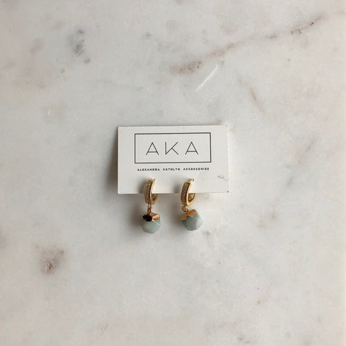 CZ Gem Huggie Earrings - Amazonite