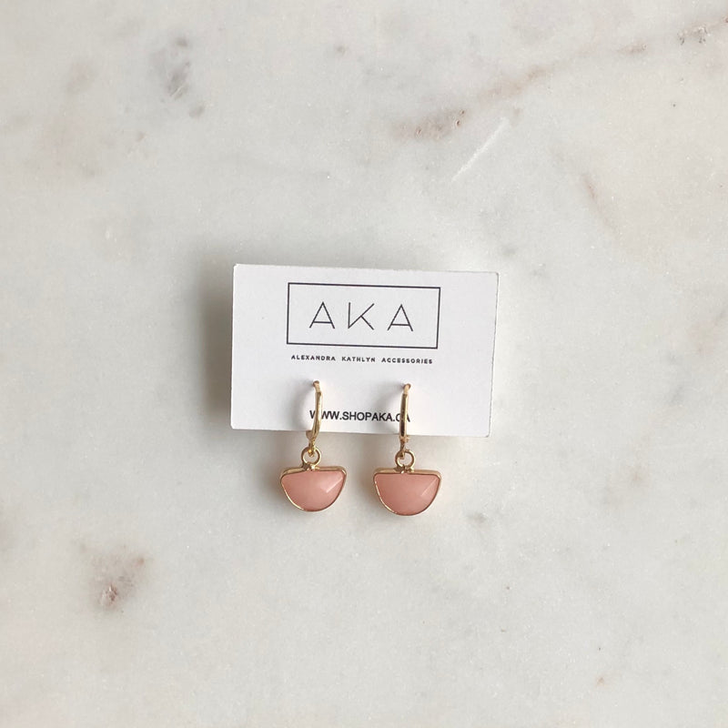 Gem Huggie Earrings - Pink Aventurine